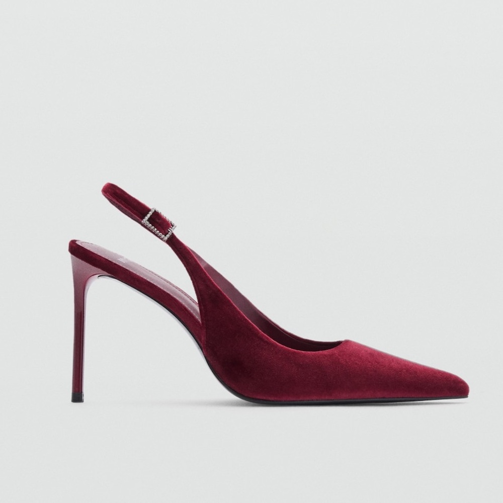 Mango Burgundy Velvet Heels